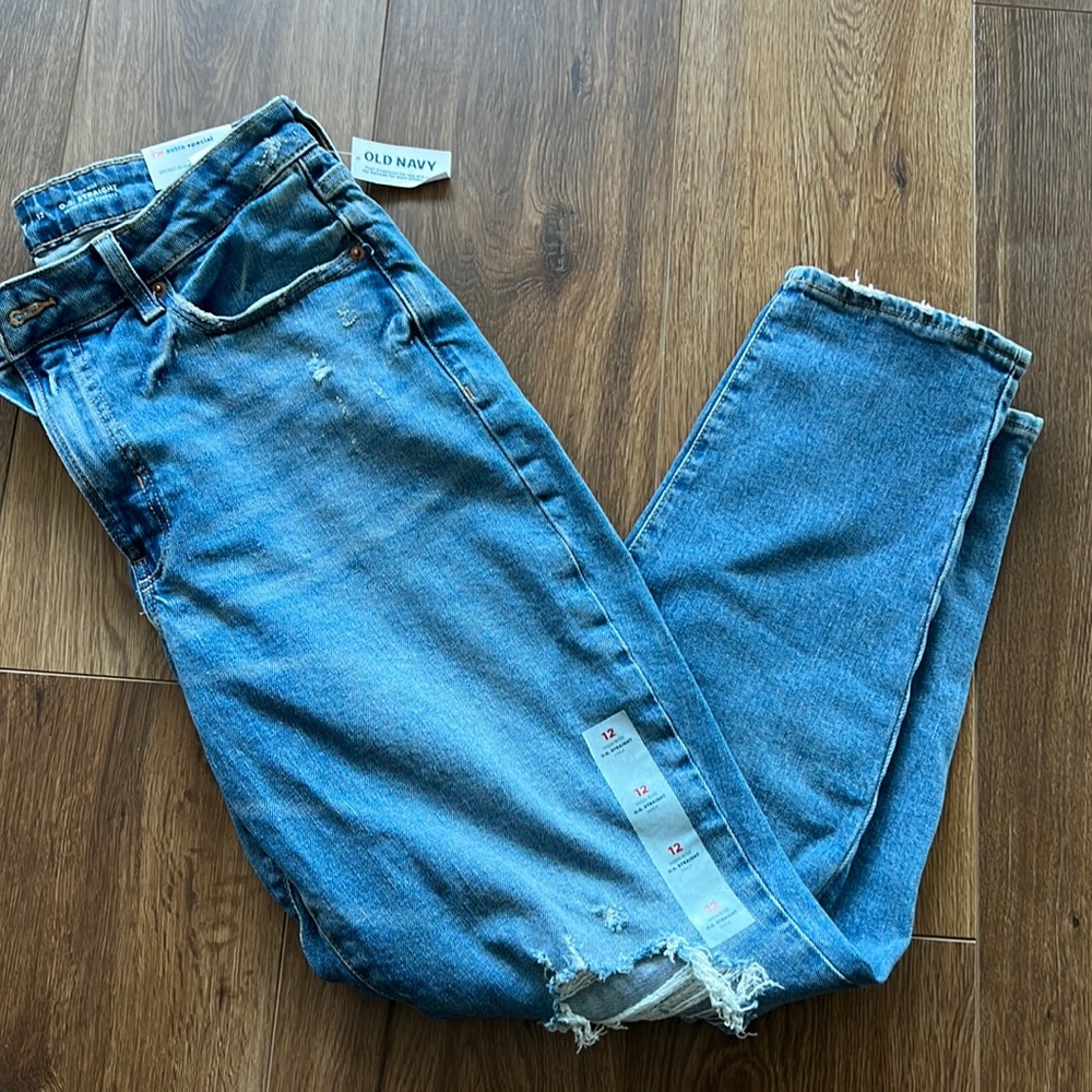 NWT Old Navy High-Waisted O.G. Straight Ripped Jeans for Women size 12